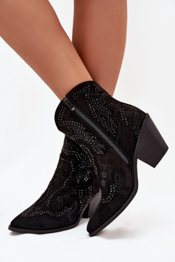 Verwarmde dames cowboy-stijl enkellaarsjes met decoratie, zwarte kleur Lelira 2