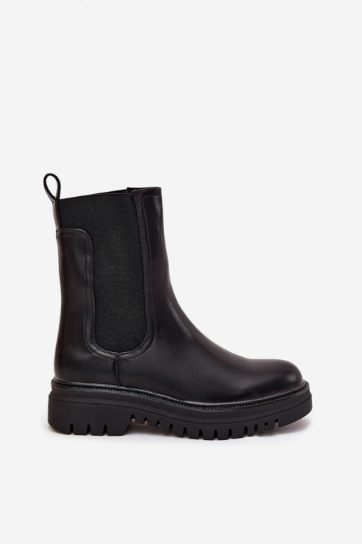 Stijlvolle dames enkellaarsjes met platform en platte hak, instapmodel in zwart Ravessa