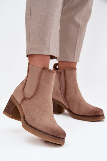 Beige stijlvolle dames gevoerde enkellaarsjes met hakken Zelia 2