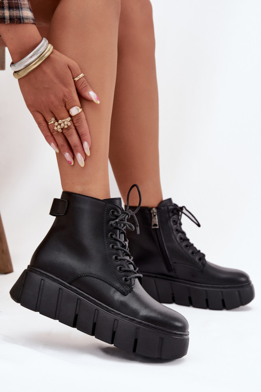 Leer opInarmen Dameslaarzen met platform Vinceza 66803 zInart