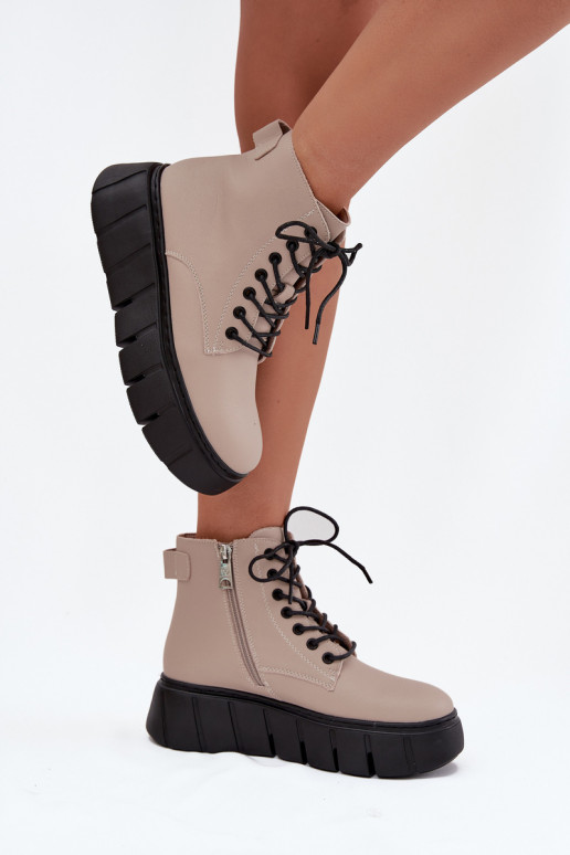 Leer opInarmen Dameslaarzen met platform Vinceza 66803 beige