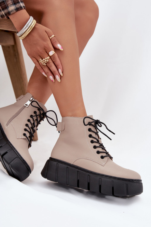 Leer opInarmen Dameslaarzen met platform Vinceza 66803 beige