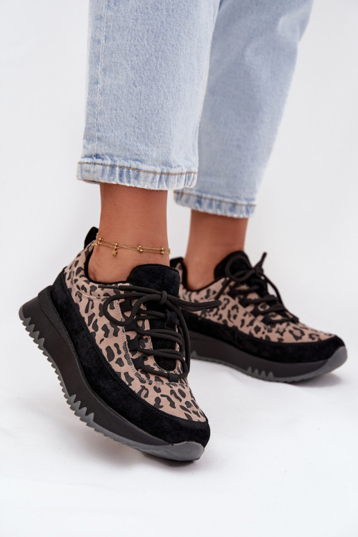 van suède opInarmen Sneakers model schoenen Dames met platform Vinceza 66836 met luipaardbontpatronen zInart