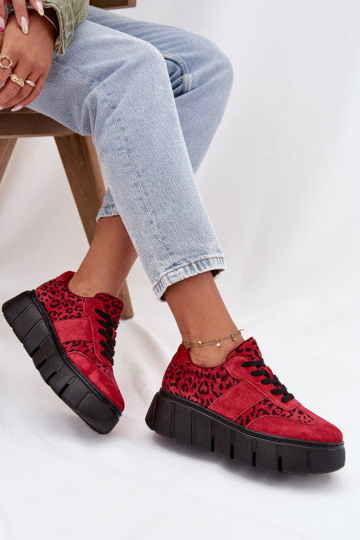 van suède opInarmen Sneakers model schoenen Dames met platform Vinceza 66841 met luipaardbontpatronen rood