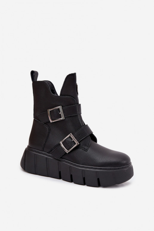 Leer opInarmen Dameslaarzen met platform met gespen Vinceza 66842 zInart