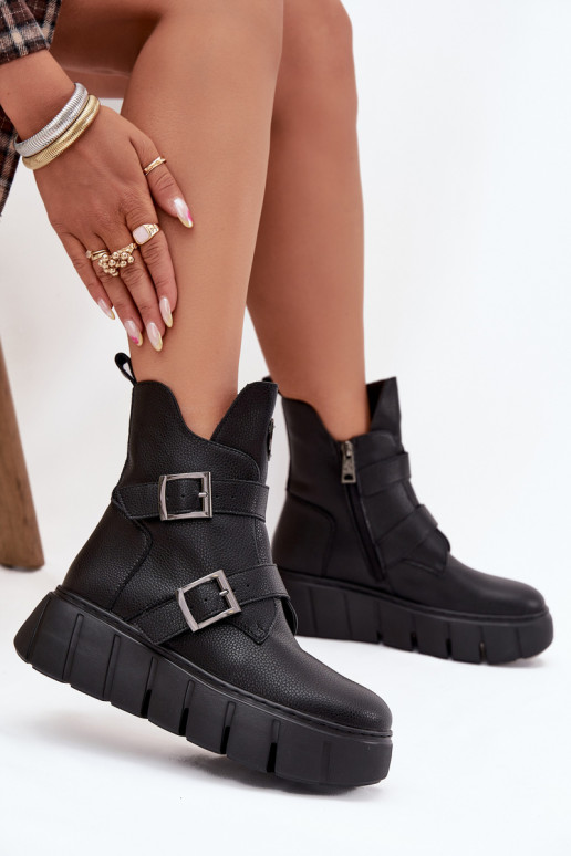 Leer opInarmen Dameslaarzen met platform met gespen Vinceza 66842 zInart