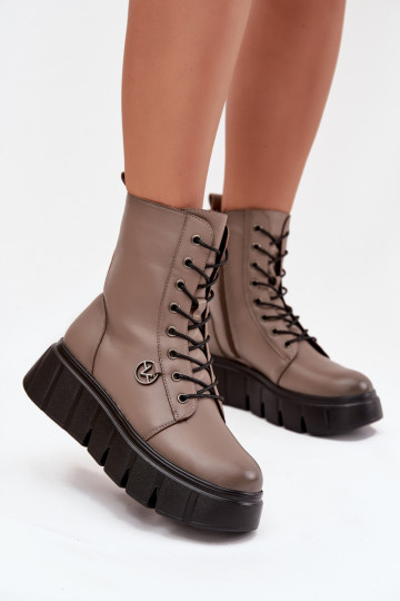 Vrouwen verwarmde werk enkellaarsjes met platform, zandkleur, Vinceza 58588 2