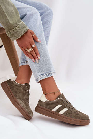 Sneakers model schoenen Dames van suède met platform kaki kleuren Sylviona