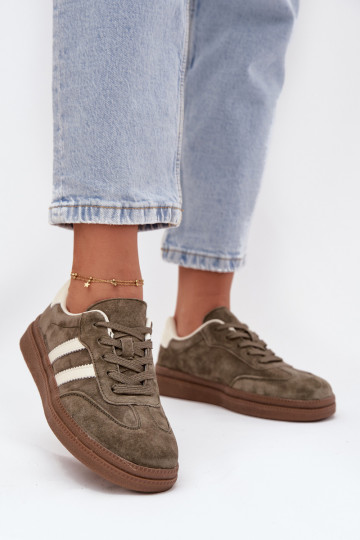 Sneakers model schoenen Dames van suède met platform kaki kleuren Sylviona 2