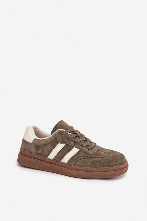 Sneakers model schoenen Dames van suède met platform kaki kleuren Sylviona