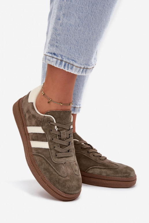 Sneakers model schoenen Dames van suède met platform kaki kleuren Sylviona