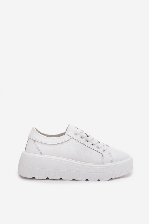 Leer Sneakers model schoenen met platform Initte kleur Sylvessa Leer Sneakers model schoenen met platform Initte kleur Sylvessa