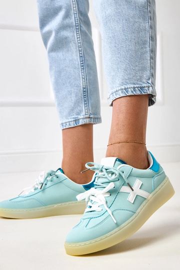 Blauwe sneakers met plateau en witte inzet Eriksen