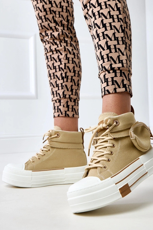 Bruine hoge sneakers met plateau en... Bruine hoge sneakers met plateau en...