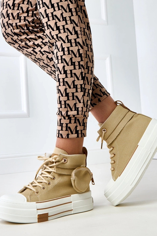 Bruine hoge sneakers met plateau en... Bruine hoge sneakers met plateau en...