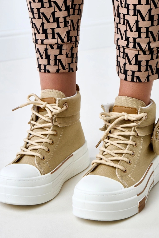 Bruine hoge sneakers met plateau en... Bruine hoge sneakers met plateau en...