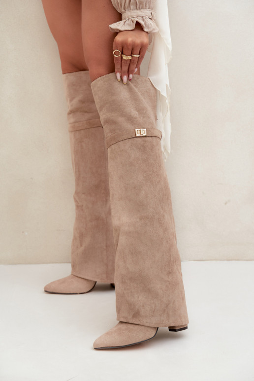 opInarmen laarzenINyIniniętą CholeInką boven de knie Obcas Słupek beige Serelle