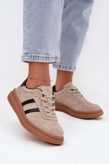 van suède Sneakers model schoenen Dames met platform beige Elivienne 2