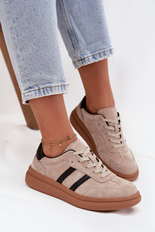 van suède Sneakers model schoenen Dames met platform beige Elivienne