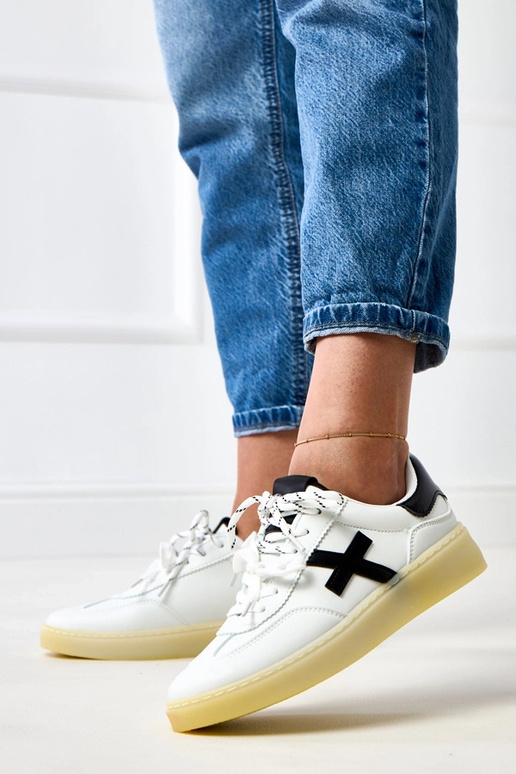 Witte sneakers op platform met zwarte...