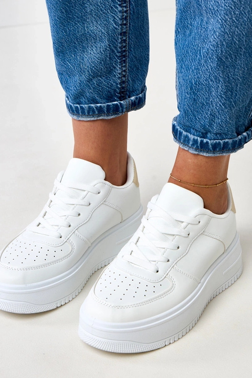 Witte sportschoenen met plateau en... Witte sportschoenen met plateau en...