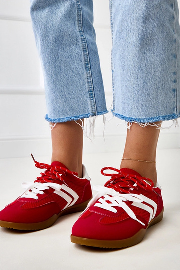Rode sportieve schoenen van netstof in tennisstijl met witte inzet Malkan