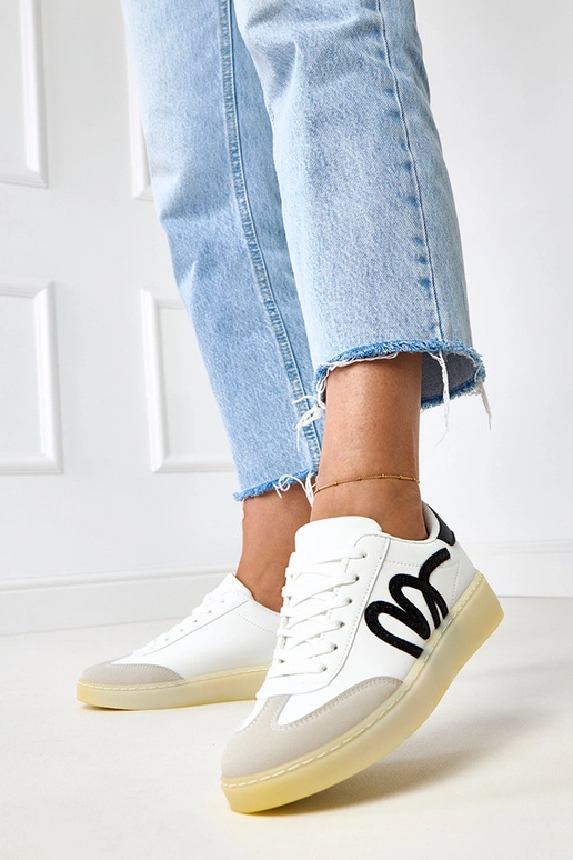 Witte sportschoenen met plateau en... Witte sportschoenen met plateau en...