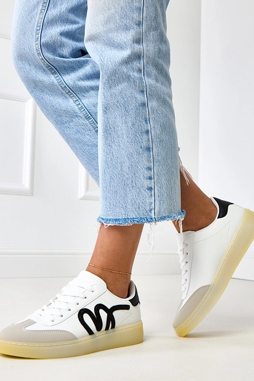 Witte sportschoenen met plateau en... Witte sportschoenen met plateau en...