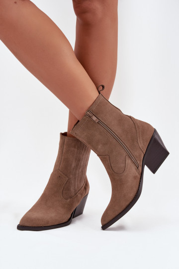 Dames suède cowboystijl laarzen met hakken, gevoerd, chaki Dylira 2