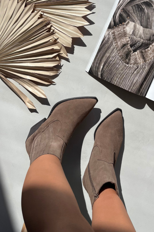 Dames suède cowboystijl laarzen met hakken, gevoerd, chaki Dylira