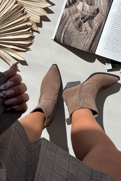 Dames suède cowboystijl laarzen met hakken, gevoerd, chaki Dylira