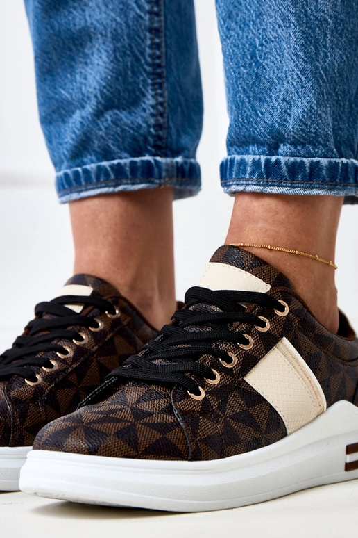 Bruine sneakers met platform en... Bruine sneakers met platform en...