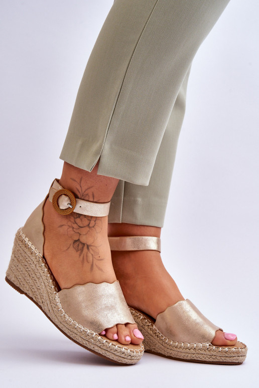 Leer Platform sandalen Comfort Shoe gouden kleur Verola Leer Platform sandalen Comfort Shoe gouden kleur Verola