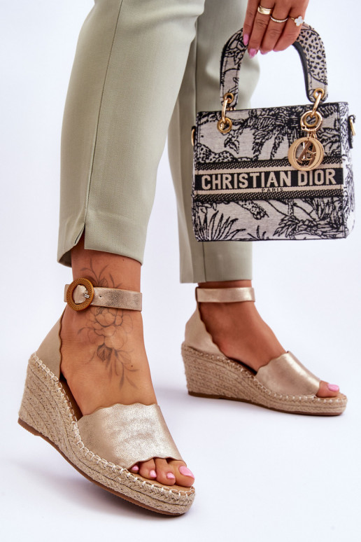 Leer Platform sandalen Comfort Shoe gouden kleur Verola Leer Platform sandalen Comfort Shoe gouden kleur Verola