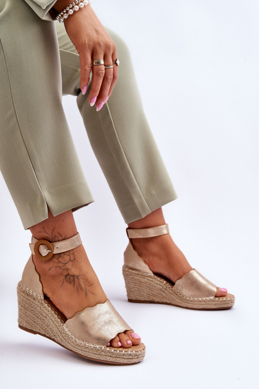 Leer Platform sandalen Comfort Shoe gouden kleur Verola Leer Platform sandalen Comfort Shoe gouden kleur Verola