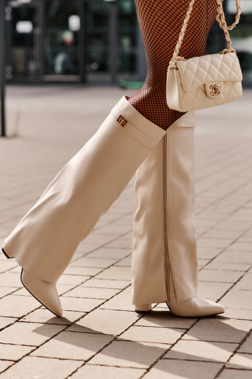 dameslaarzen Eko LeerINyIniniętą CholeInką met hakken ivoor Avamora