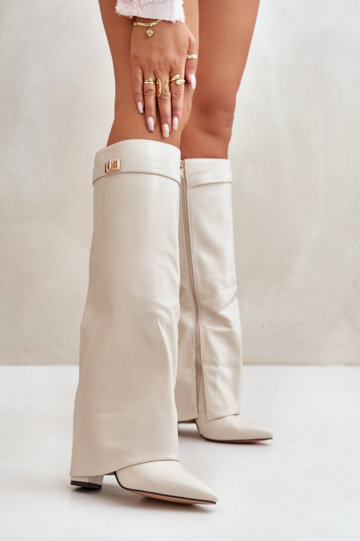 dameslaarzen Eko LeerINyIniniętą CholeInką met hakken ivoor Avamora