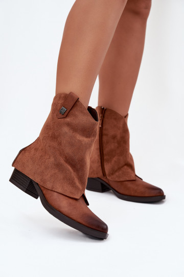 Warme cowboy-stijl enkellaarsjes met hakken in bruin Sylvette 2