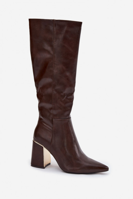 dameslaarzen met hakken Ze gouden kleurm Element CzekoladoIne Alessine