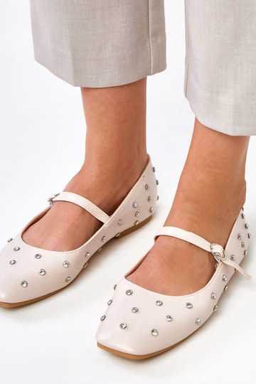 Sandkleurige ballerina's met kristallen Heidi 2