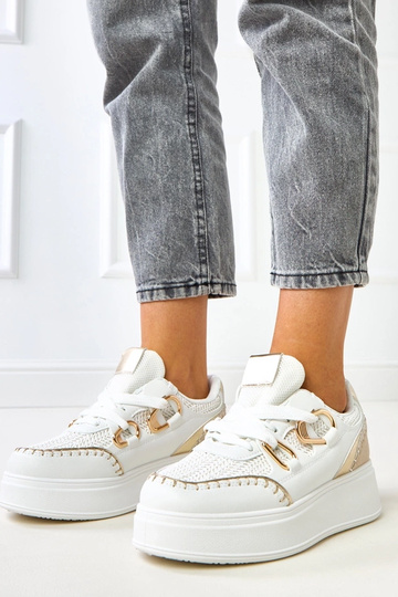 Witte sneakers met platform en gevlochten inzet Lina 2