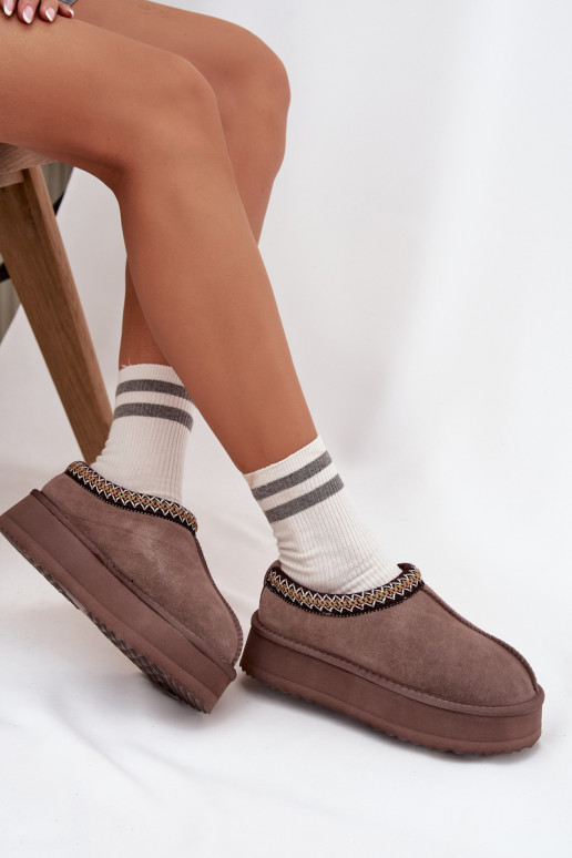 Laag van suède SneeuIn laarzen DamesHaftem met platform Vinceza 97960 bruine kleur