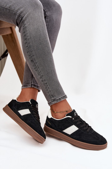 Zwarte suède dames sneakers in sportieve stijl Vinceza 14029