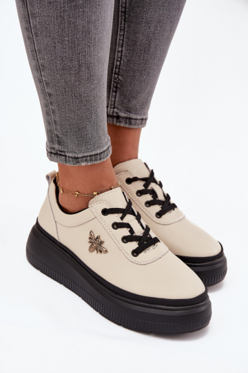 Leer schoenen Dames met platformPrzypinką Vinceza 41495 beige