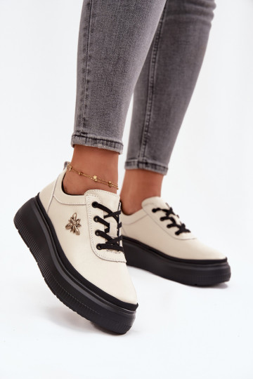 Leer schoenen Dames met platformPrzypinką Vinceza 41495 beige 2