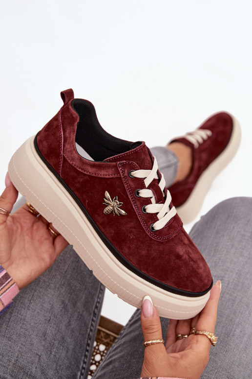 van suède schoenen Dames met platformPrzypinką Vinceza 41495 bordeaux