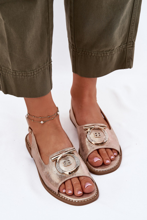 Elegante stijl sandalen met ornamenten met brede hakken S.Barski KV51-003 rosé gouden kleur Elegante stijl sandalen met ornamenten met brede hakken S.Barski KV51-003 rosé gouden kleur