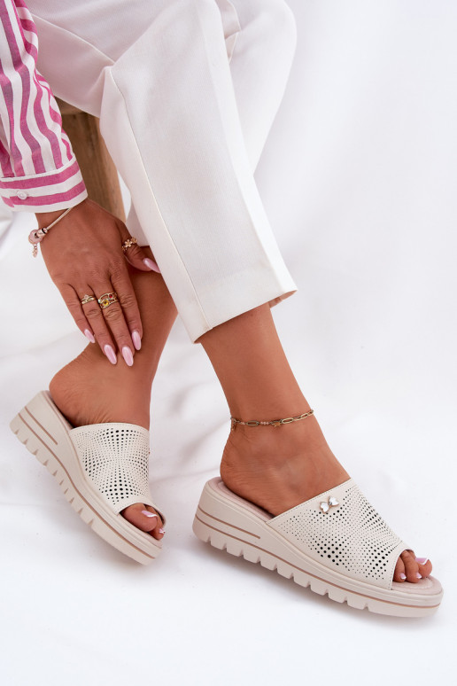 Leren pantoffels Dames Op de INig Vinceza 41477 beige