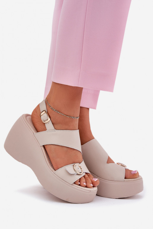 Dames sandalen Dames Op de INig en platform S.Barski LR51-540 beige Dames sandalen Dames Op de INig en platform S.Barski LR51-540 beige