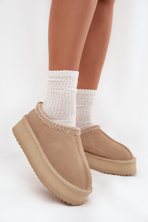Laag van suède SneeuIn laarzen DamesHaftem met platform Vinceza 97960 beige